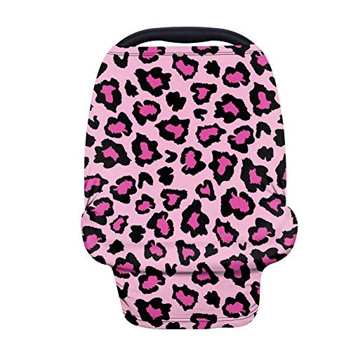 Binienty Multi Use Baby Nursing Cover, High Chair/Shopping Cart/Stroller Cover, Pink Leopard Cheetah Stripe Print, Baby Car Seat Cover Canopy