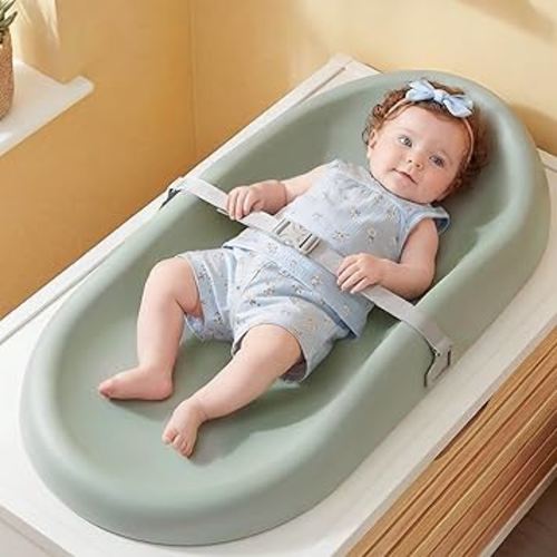 Mallify Baby Changing Pad with Waterproof and Non-Toxic Surface, Changing Table Pad with Adjustable Safety Strap and Cushioned Foam, Easy-Clean & Portable Changing Pad for Dresser(Green)