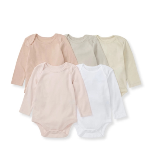 Solid Organic Cotton Long Sleeve Baby Bodysuits 5 Pack Pink Sand