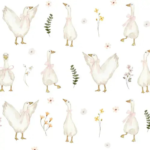 Watercolour Geese with bows and wildflowers Wall Decals