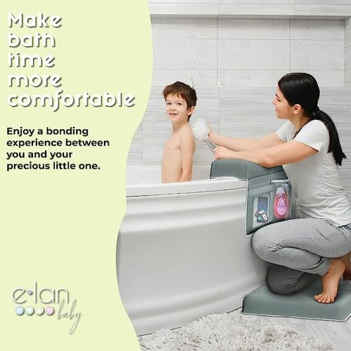 Elan Baby Bath Kneeler and Elbow Rest Pad Set - Kneeling Pad Bath Mat with 4 Toy Organizer Pockets, Baby Bathtub Mat Non-Slip Baby Essentials, Waterproof and Easy to Clean