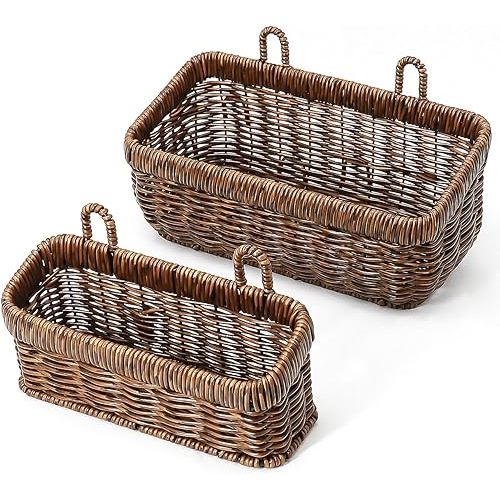 AceList Wall Hanging Basket, Boho Style Hand-Woven Hanging Storage Baskets - Set of 2, Ideal for Boho Room Decor, Kitchen, Garden, and Living Room(Brown)