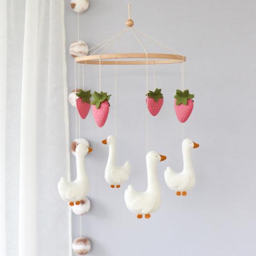 Goose & strawberry baby crib mobile, Farmhouse nursery decor, Neutral baby shower gift, Felt fruit baby mobile, Duck nursery