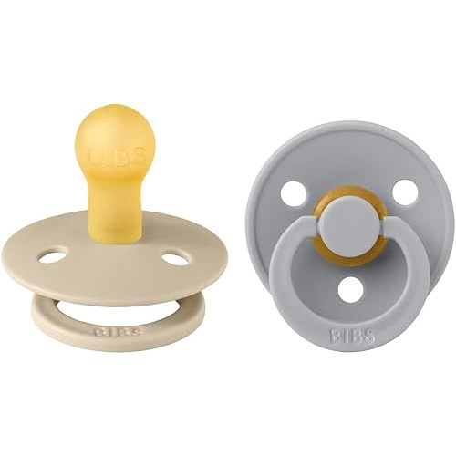 BIBS Pacifiers Colour Collection | Natural Rubber Baby Pacifier | Set of 2 BPA-Free Soothers | Made in Denmark | 6+ Months (Pack of 2) | Vanilla/Cloud