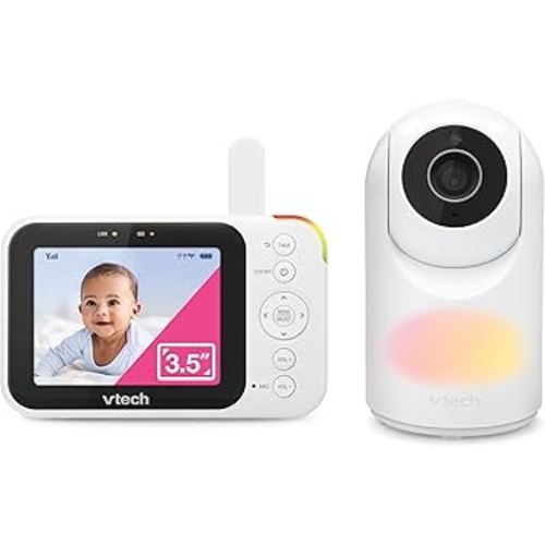 VTech Video Baby Monitor with Camera and Audio, 3.5" LCD Screen, Pan-Tilt-Zoom, 2-Way Talk, VOX Mode, Night Light, Lullabies, Soothing Sounds, Temperature Sensor, Long Range, No WiFi: VM4263 (White)