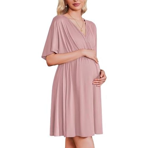 Ekouaer 3 in 1 Labor and Delivery Gown for Hospital Maternity Nursing Dress Nightgown Pajamas for Breastfeeding