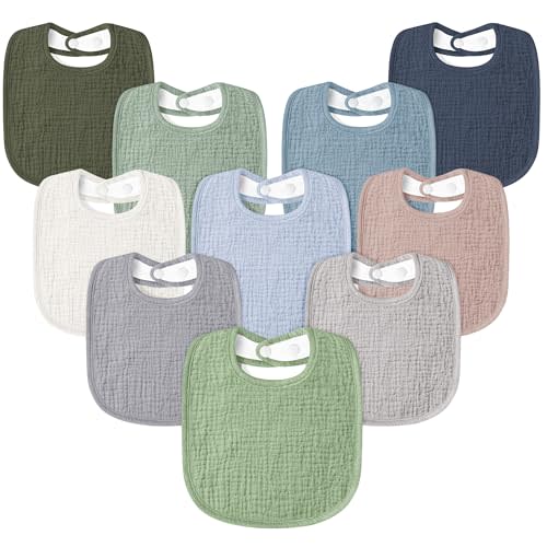 Susurration Muslin Baby Drool Bibs 10Pack Soft Square Adjustable Bandana Bibs for Unisex Newborn Baby Girls&Boys
