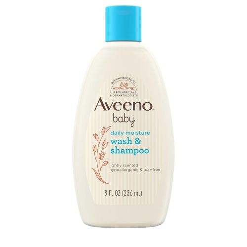 Aveeno Baby Daily Moisture Gentle Body Wash & Shampoo with Oat Extract, 2-in-1 Baby Bath Wash & Hair Shampoo, Tear- & Paraben-Free for Hair & Sensitive Skin, Lightly Scented, 8 fl. oz