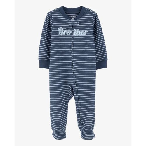 Baby Striped Little Bro 2-Way Zip Cotton Sleep & Play Pajamas - Blue - Carter's | Carter's