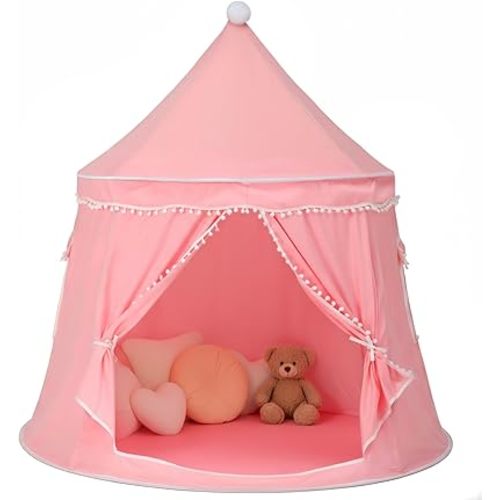 Kids Play Tent, Large Princess Tent, Kids Castle Play Tents with Carry Bag, Indoor Outdoor Game Playhouse, Portable Children Yurt Tents, Birthday Gift for Girls, 47''x45'', Pink