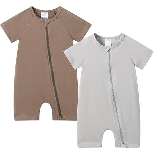JunNeng 2 Pack Footless Long/Short Sleeve Baby Romper with Zipper Cotton Infant Sleepwear