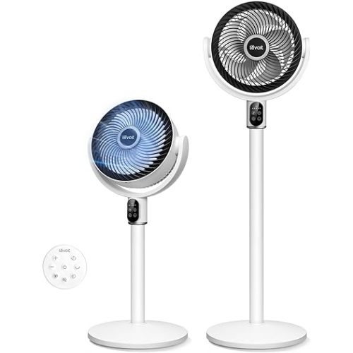 LEVOIT Standing Fan for Bedroom, 18dB Quiet Pedestal Fan for Sleep, 1024 CFM Ultra-High Airflow, 90° Oscillating Floor Fan, DC Motor, 5 Speeds, 12H Timer, Remote, for Home, Room, Office, White