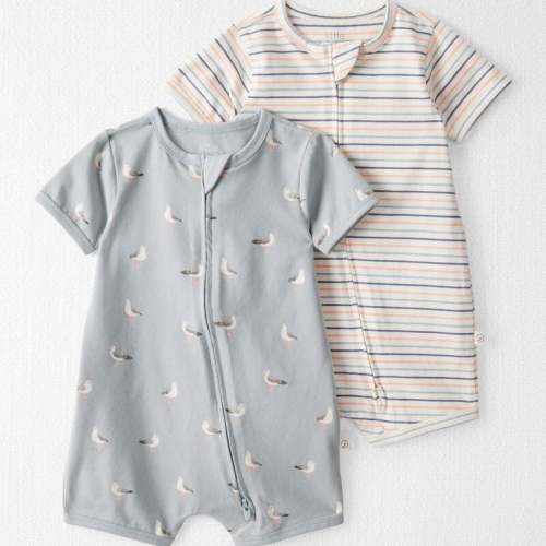Stripes, Seagull Print Baby 2-Pack Organic Cotton 2-Way Zip Rompers | Carter’s Oshkosh Canada