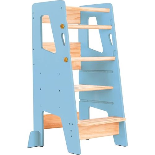 OCODILE Toddler Standing Tower - Adjustable Height Toddler Kitchen Stool Helper - Ideal Kids Kitchen Step Stool for Learning New Skills - Updated Design with Safety Feet - Blue