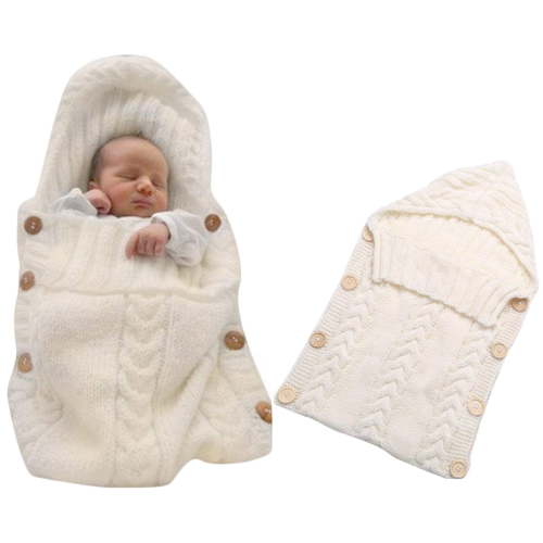 Knitted Baby Sleeping Bag Wrap Blanket for Stroller Baby Footmuff with Fleece Inside, Warm Bag Knit Cuddly Sack for Babies Newborn