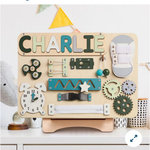 Customized Busy Board With Baby Name, Wooden Montessori Toys, Name Puzzle Sensory Board, 1st Birthday Gifts Idea, First Christmas Gifts for Kids