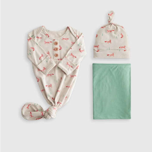 Bamboo Gown, Hat & Swaddle Layette Bundle - Baby Boy