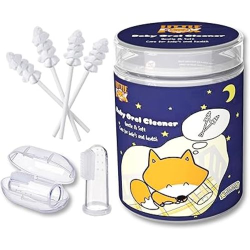 Little Fox Baby Oral Cleaner 42Pcs [Upgrade Designed] +1pc Free Finger Toothbrush with Case, Baby Tongue, Mouth and Gums Cleaner, Newborn Toothbrush, Infant Oral Care and Cleaning for 0-36 Month Baby