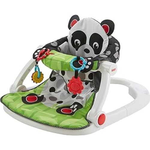 Fisher-Price Portable Baby Chair Sit-Me-Up Floor Seat with Developmental Toys and Crinkle & Squeaker Seat Pad, Panda Paws