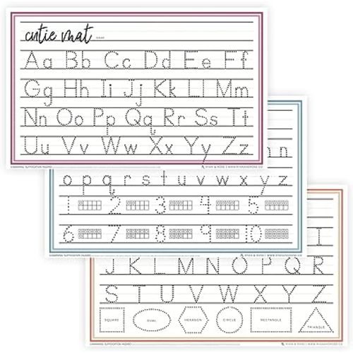 Ryan & Rose Cutie Mats Disposable Placemats For Baby, Toddlers & Kids Extra Coverage (13" X 21") 30 Pack (3 Designs) Stick To Table Easy Clean Up For Food & Toys Dry Erase Tracing Writing (EDU Tracer)
