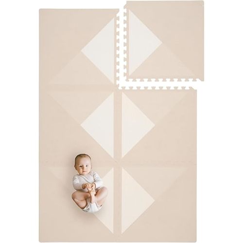 Toddlekind Playmat - Premium Foam Playmat, 4 x 6 feet, 6 Tile Extra Thick Foam Floor Puzzle Mat for Babies/Toddlers Stylish, Non-Toxic, Odorless. Perfect for Tummy Time, Crawling, and Play. Ideal for Nursery and Playroom. 0m+ (Golden Beige)