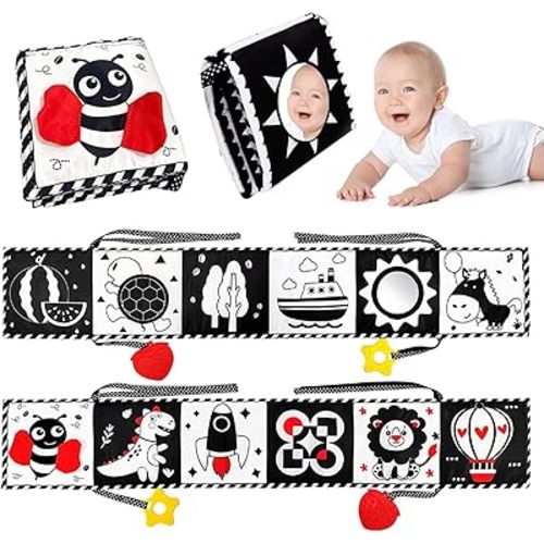 Black and White High Contrast Baby Toys, 0-6 6-12 Months Soft Book for Newborn Brain Development, Infant Tummy Time Toys Sensory Crinkle Montessori Toys (First Edition)