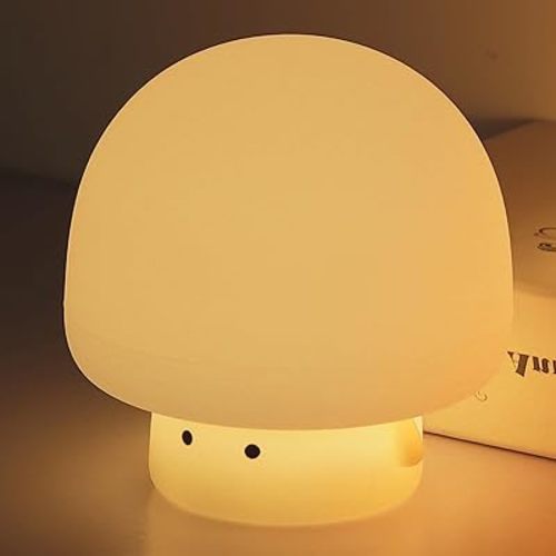 Mushroom Night Light, LED Cute Lamp, Silicone Squishy Lamp Rechargeable Nursery Nightlight with 3 Level Dimmable Bedside Touch Lamp for Bedroom Kids Room Decor