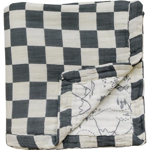 Mebie Baby Muslin Quilt, Charcoal Checked and Summit, 100% Muslin Cotton Baby Blankets for Girls and Boys, Muslin Baby Blanket for Newborns, Babies, Toddler, Soft Muslin Swaddle Blankets, 47"x47"