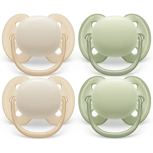 Philips Avent Ultra Soft Pacifier 0-6m, Sand/Pastel Warm Green, 4 pack SCF091/23