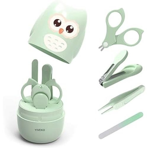 Baby Nail Kit, 4-in-1 Baby Nail Care Set with Cute Case, Baby Nail Clippers, Scissors, Nail File & Tweezers, Baby Manicure Kit and Pedicure kit for Newborn, Infant, Toddler, Kids-Owl Green