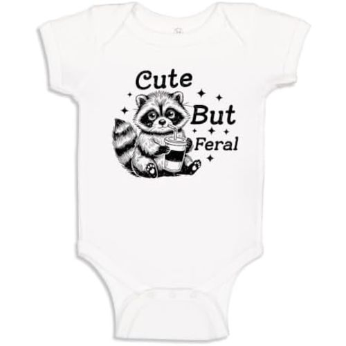 Cute But Feral Baby Bodysuit One Piece or Toddler T-Shirt Funny Raccoon Infant Outfit