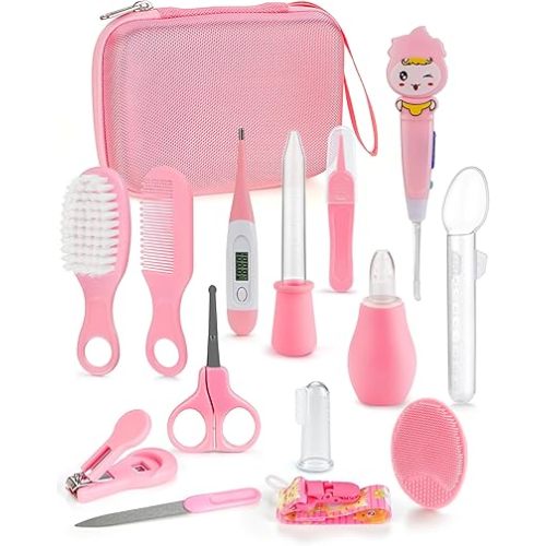 Baby Healthcare and Grooming Kit 15 in 1, Safe Baby Grooming Kit Newborn Girl Boy Essentials, Portable Baby Care Set Nursery Shower Gift for Infant Baby Registry Search (Pink)