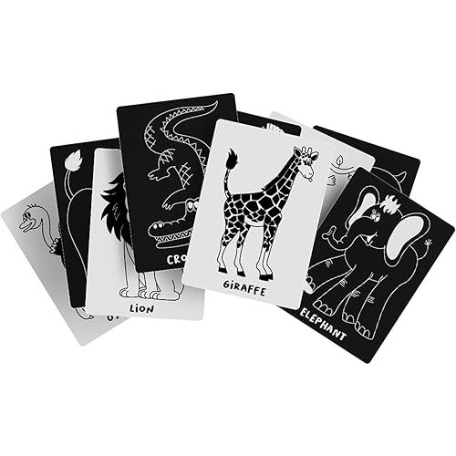 Lalo Art Cards - High Contrast Baby Cards, Black and White Baby Cards, Printed with Soy-Based Ink, Set of 9 High Contrast Cards, Ideal Baby Gift for Development - Safari Animals