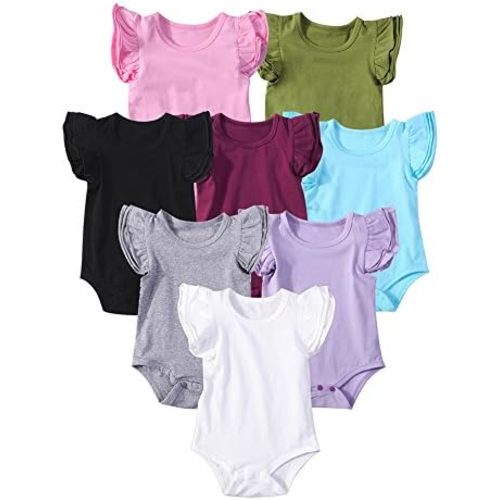 Mubineo Infant Baby Girls Basic 3-5-8-Pack Ruffle Short Sleeve Cotton Bodysuits