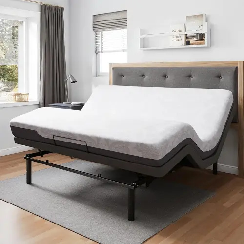 Ergonomic King Size Adjustable Bed Base with Adjustable Legs, Wireless Remote Control, Whisper Quiet Durable Motor, Independent Head and Foot Incline, Fabric Covered, Foam Strips Padded Edge