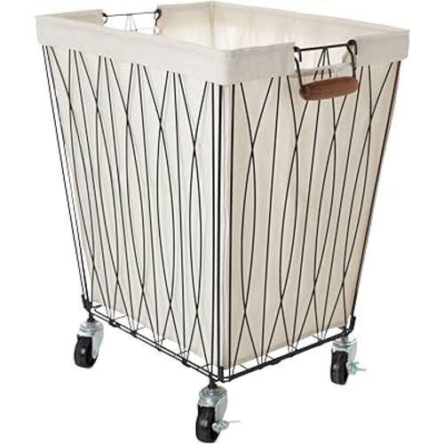 Verona Rolling Laundry Hamper Cart with Removable Canvas Bag, White and Black Large