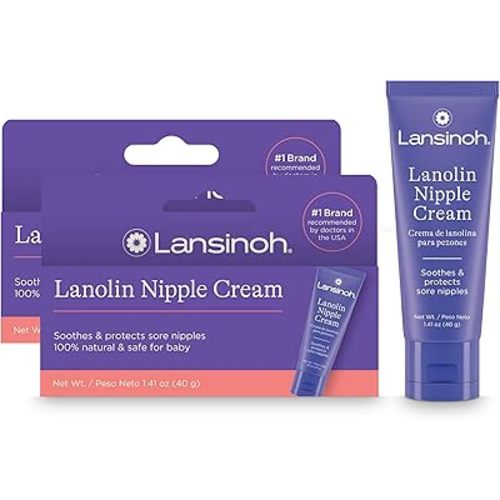 Lansinoh Lanolin Nipple Cream Safe for Breastfeeding Baby, 100% Natural Nipple Butter for Mom, Breastfeeding Essentials, 1.41 Ounces (2 Pack)