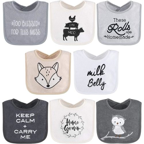 The Peanutshell Terry Bib Set for Baby Boys or Girls, 8 Pack Unisex Set for Feeding, Teething, Drooling