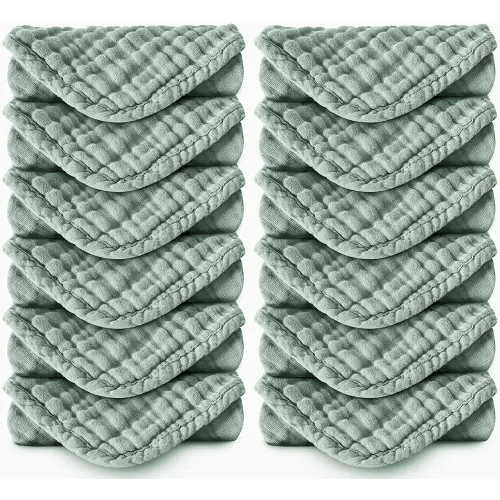 Muslin Burp Cloths 100% Cotton Large 20''x10'' Extra Soft and Absorbent Baby Wash Cloths Spit Up Rags - Baby Burping Cloth for Boys Girls Items(12 Pack Green)
