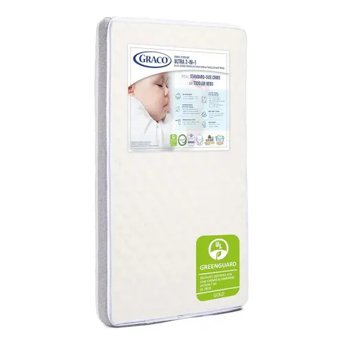 Graco Ultra 2-in-1 Premium Dual-Sided Crib & Toddler Mattress – GREENGUARD Gold Certified, CertiPUR-US Certified Foam Core, Ultra-Soft 100% Machine-Washable Zip-Off Mattress Cover, 2-Sided Mattress