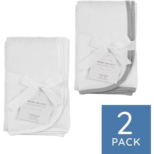 Baby Swaddle Set Newborn, Essential Swaddle Blanket | 48X48 | French Grey Trim & Modern White | Cotton