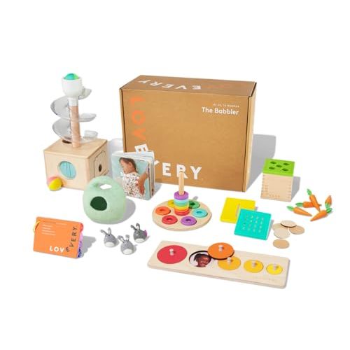Lovevery | The Babbler Play Kit, Birthday Play Kit, Montessori Toddler Toy, 8 Play Products, 1 Board Book, and Play Guide (Best Birthday Gift for 1 Year Old)