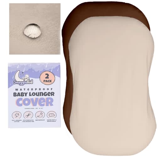 100% Waterproof Baby Lounger Cover - 2-Ply Organic Cotton Slipcovers Keep Your Lounger Clean & Your Baby Comfy - Machine Washable - (Lounger Not Included) - 2-Pack Includes Cream & Brown