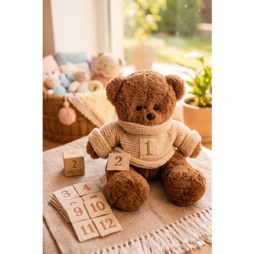 Monthly Milestone Teddy Bear with Interchangeable Number Patches