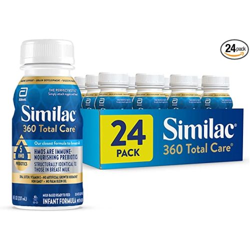 Similac 360 Total Care Infant Formula, Has 5 HMO Prebiotics, Our Closest Prebiotic Blend to Breast Milk, Non-GMO,‡ Baby Formula, Ready to Feed, 8-fl-oz Bottle, Pack of 24 - 8oz btl (24 Count)