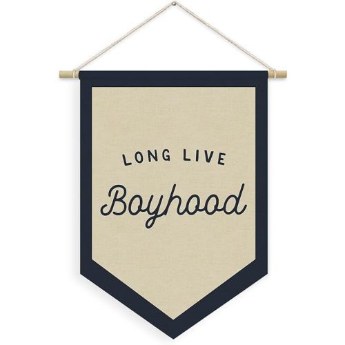 Boys Room Decor, Long Live Boyhood Linen Canvas Banner, Boy Nursery Wall Hanging Pennant Flag Banner for Boys Kids Toddler Room Bedroom Playroom Decor, 15x11in - Navy Blue