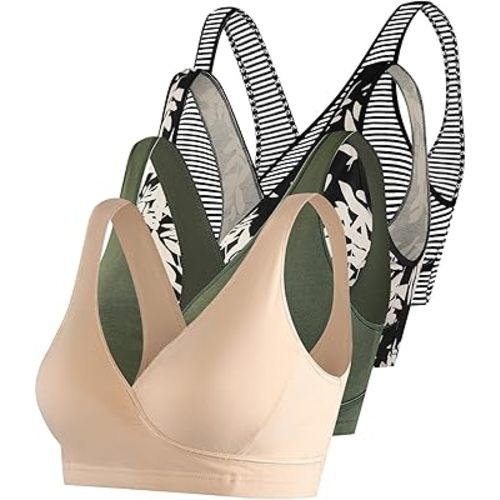 SUIEK 4 Pack Nursing Sleep Bra Maternity Bralette Breastfeeding Comfort Cotton Bras