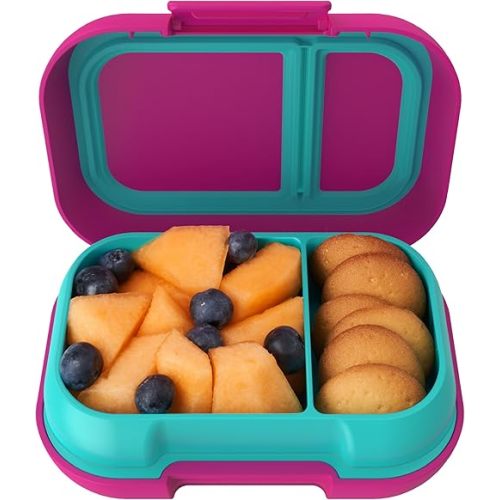 Bentgo Kids Snack - 2 Compartment Leak-Proof Bento Box Container for Snacks and Small Meals, Easy-Open Latch, Dishwasher Safe, BPA-Free for School, Daycare, & Sports - Ideal for Ages 3+ (Fuchsia/Teal)