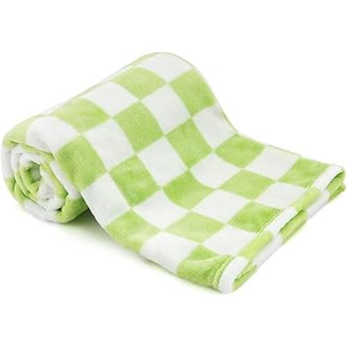 Plush Checkered Baby Blanket for Boys Girls Nursery, 30"*40" Warm Short Fleece Blanket Neutral for Infant Newborn, Small Fuzzy for Sleeping, Chenille or Stroller (Wine Green&White)