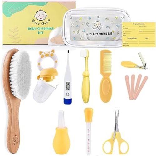 Baby Healthcare and Personal Care Kit | Nursery Essentials for Newborns Gift Set | Includes Thermometer, Nail Clippers, Soft Brush & Baby Shower Basket Registry Items.
